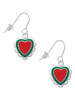 Red & Green Heart with White Ruffles French Earrings