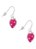 Large 3-D Hot Pink Strawberry with Crystals French Earrings