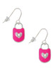 Hot Pink Enamel Lock with Clear Crystals French Earrings
