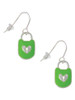Lime Green Enamel Lock with Clear Crystals French Earrings