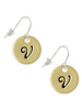Large Gold Tone Disc Letter - V - 3/4'' French Earrings