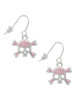 Skull and Crossbones with Pink Crystals French Earrings