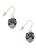 Diagonal Banded Barrel with Hot Pink Crystals Spinner French Earrings