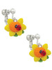 Fimo Clay Sunflower with Ladybug Clip On Earrings