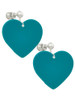 Acrylic 1" Teal Heart Clip On Earrings