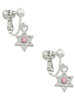 Mini Star of David with Pink Crystal Clip On Earrings