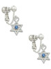 Mini Star of David with Blue Crystal Clip On Earrings