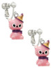 Resin Pink Birthday Kitty Cat Clip On Earrings
