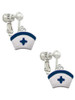 Nurse Hat with Blue Cross Clip On Earrings