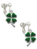 Green Four Leaf Clover with Heart Leaves Clip On Earrings