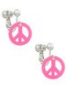 Acrylic Small Hot Pink Peace Sign Clip On Earrings