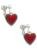 Red Enamel Heart with Beaded Border Clip On Earrings
