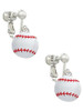 Large White Enamel Baseball Clip On Earrings