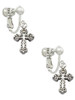 Antiqued Budded Cross Clip On Earrings