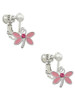 Pink Dragonfly with Crystal Clip On Earrings