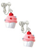 Resin White Cupcake with Pink Frosting Clip On Earrings