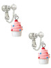 Resin Mini White Cupcake with Pink Frosting Clip On Earrings