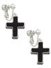 Large Black Enamel Cross with Decorated Sides Clip On Earrings