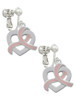 Heart Outline with Pink Ribbon Looping Through Clip On Earrings