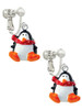 Resin Penguin with Red Scarf Clip On Earrings