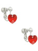 Red Crystal Heart Clip On Earrings