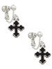 Small Black Enamel Botonee Cross Clip On Earrings