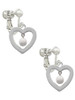 Open heart with Imitation Pearl Drop Clip On Earrings