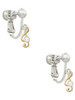 Mini Gold Tone Clef with Crystal Clip On Earrings