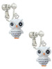 Resin White Snow Owl Clip On Earrings