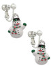 White Enamel Snowman Clip On Earrings