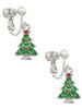 Green Christmas Tree with Red Crystals Clip On Earrings
