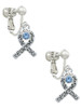 Scroll Ribbon with Light Blue Crystal Clip On Earrings