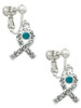 Scroll Ribbon with Teal Crystal Clip On Earrings