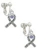 Scroll Ribbon with Lavender Crystal Clip On Earrings