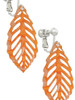 Acrylic Large Leaf Pearly Orange Clip On Earrings