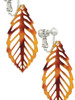 Acrylic Large Leaf Orange Mixed Brown and Yellow Clip On Earrings