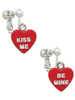 Acrylic Red "Be Mine / Kiss Me" Heart Clip On Earrings