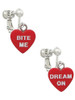 Acrylic Red "Dream On / Bite Me" Heart Clip On Earrings
