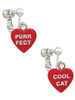 Acrylic Red "Cool Cat / Purr Fect" Heart Clip On Earrings