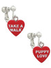Acrylic Red "Puppy Love / Take a Walk" Heart Clip On Earrings