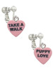 Acrylic Pink "Puppy Love / Take a Walk" Heart Clip On Earrings