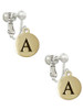 Capital Gold Tone Letter - A - Pebble Disc - Clip On Earrings