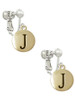 Capital Gold Tone Letter - J - Pebble Disc - Clip On Earrings