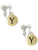 Capital Gold Tone Letter - Y - Pebble Disc - Clip On Earrings