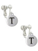 Capital Letter - T - Pebble Disc - Clip On Earrings