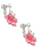 Hot Pink Hibiscus Flower Clip On Earrings