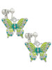Large Lime Green & Blue Butterfly Clip On Earrings