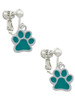 Medium Translucent Teal Paw Clip On Earrings