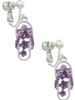 Purple Open Plumeria Flower Flip Flop Clip On Earrings