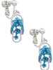 Blue Open Plumeria Flower Flip Flop Clip On Earrings